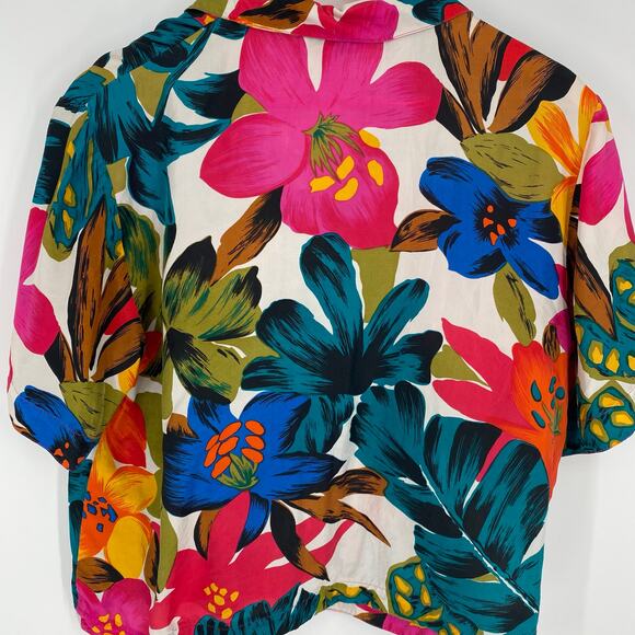 Silk Land Top Women’s Medium Vintage 100% Silk Floral Cropped Retro - Picture 2 of 8